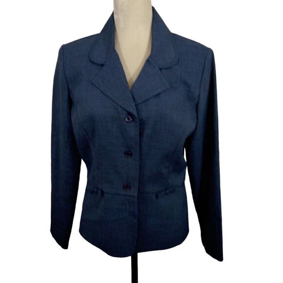 Sag Harbor Woman Size 10 Blazer Blue Three Button Shoulder Pads Bows Lightweight - Picture 1 of 12